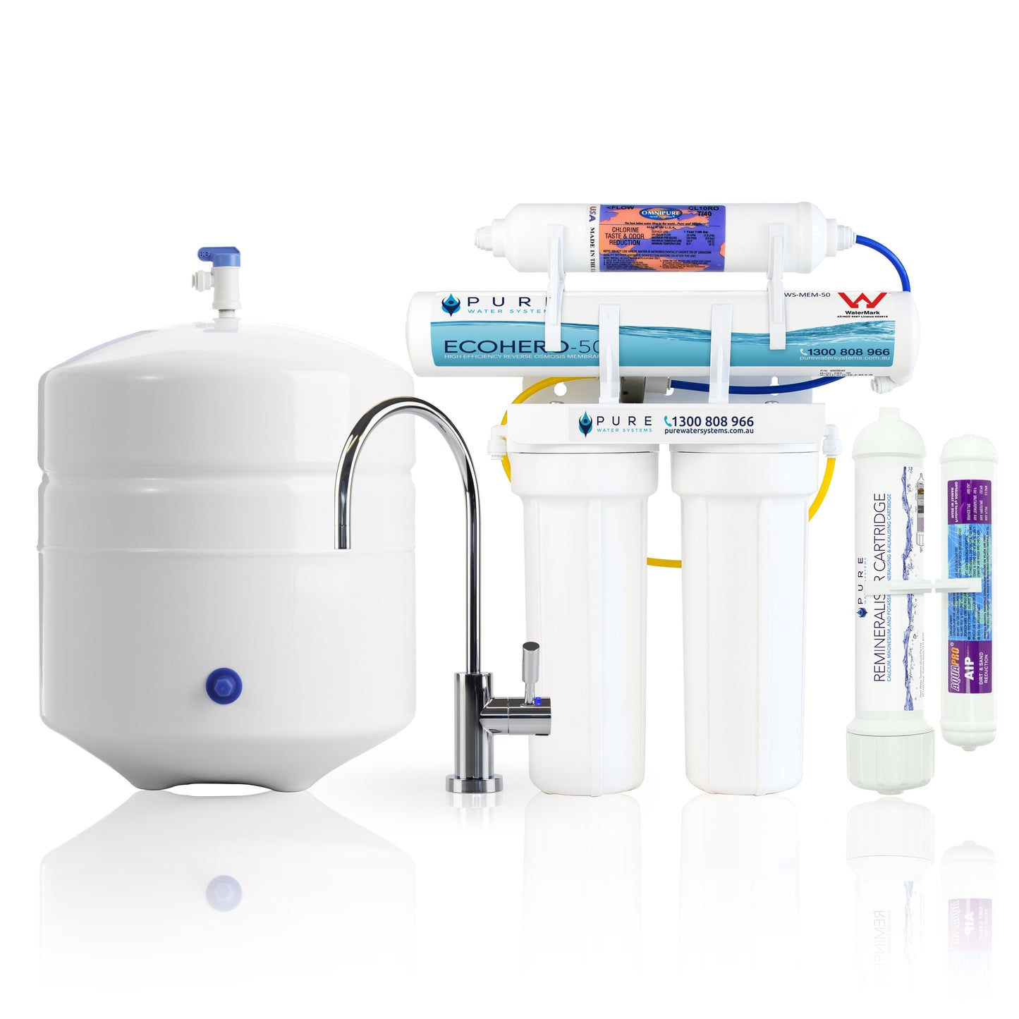 EcoHero 4 Stage Reverse Osmosis Under Sink with Remineraliser with LED Faucet Bundle