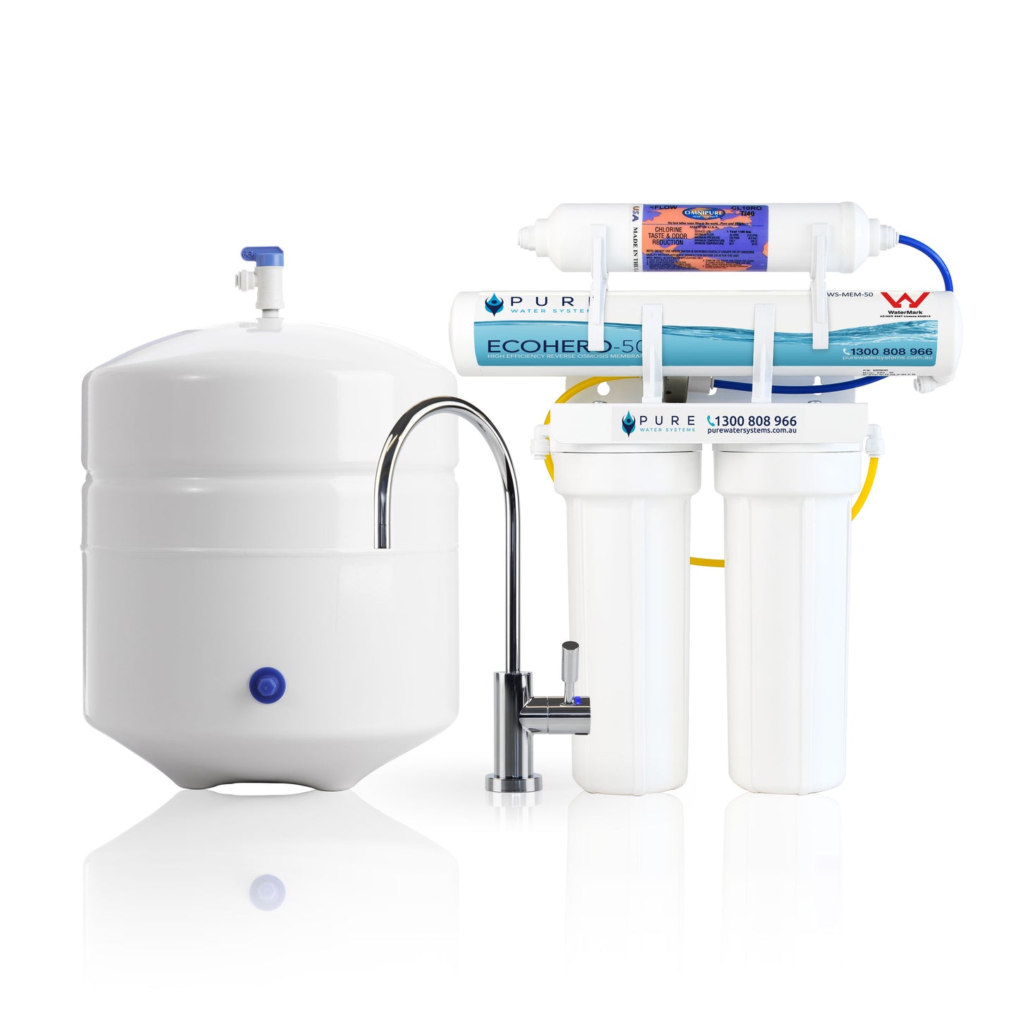 EcoHero 4 Stage Reverse Osmosis Under Sink with LED Faucet Bundle