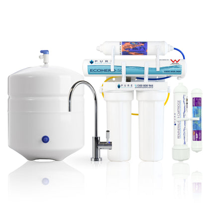 EcoHero 4 Stage Reverse Osmosis Under Sink with Remineraliser with LED Faucet Bundle