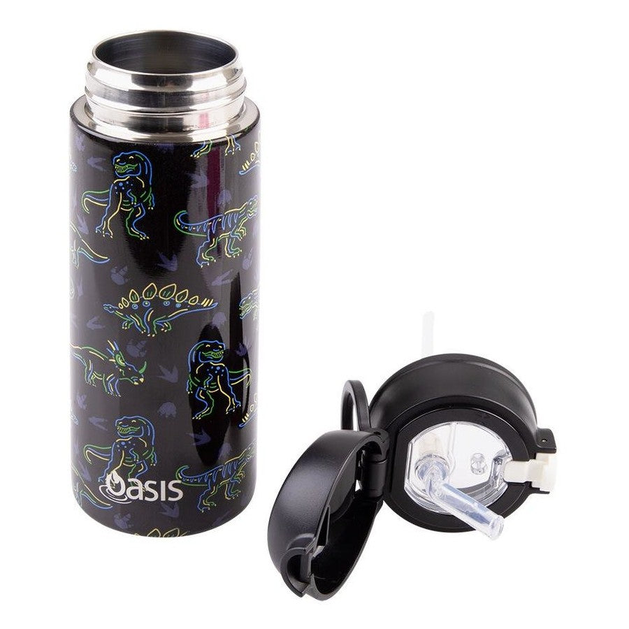 Oasis Kids Insulated Water Bottle 550ml – Neon Dinosaurs