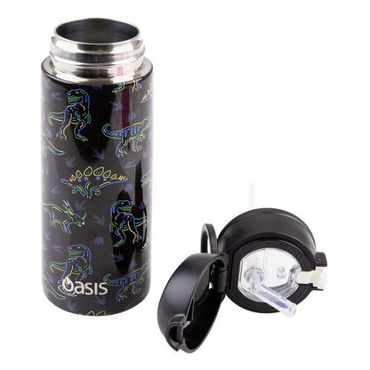 Oasis Kids Insulated Water Bottle 550ml – Neon Dinosaurs