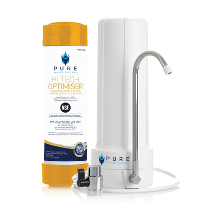 Pure water system with a bottle labeled 'Hi-Tech Optimiser' on a white background
