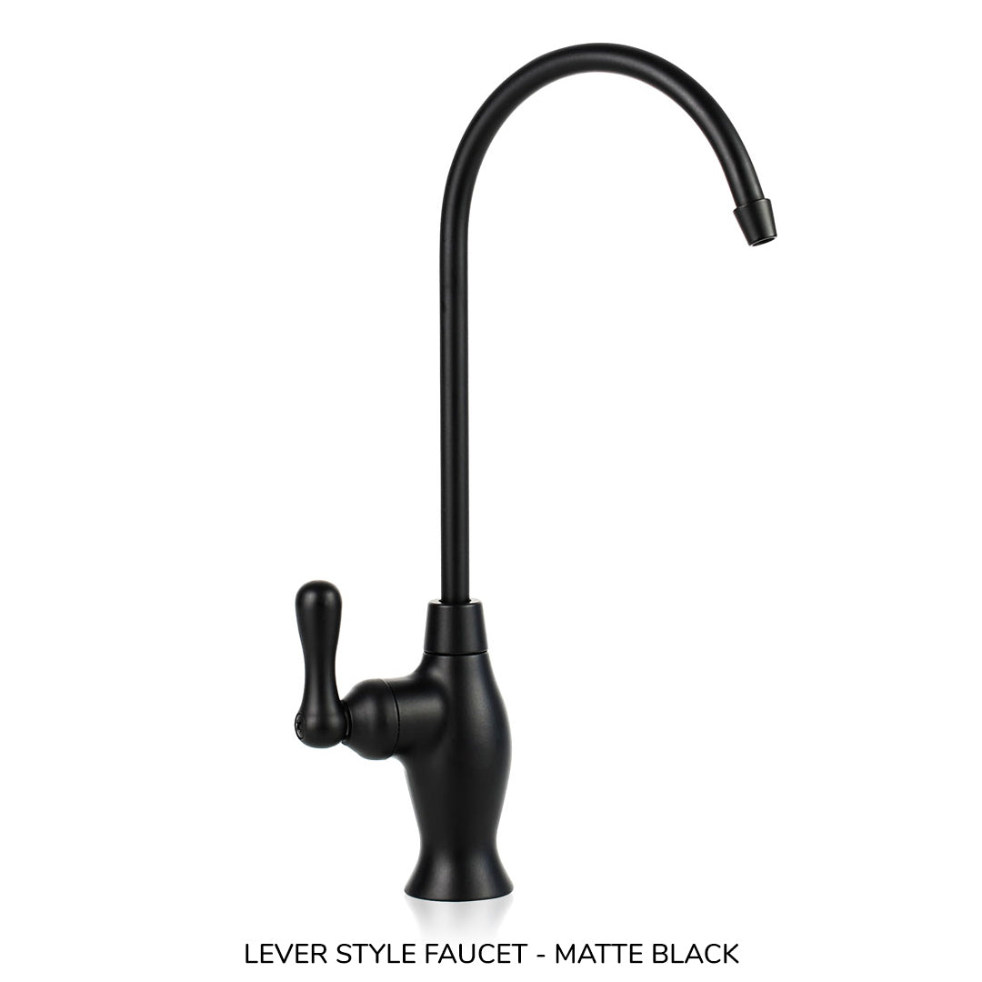 Matte black lever-style faucet on a white background