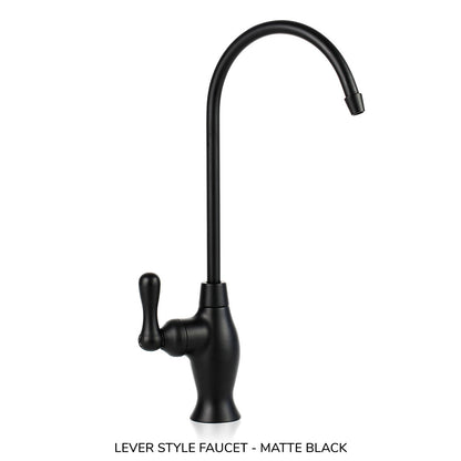 Matte black lever-style faucet on a white background
