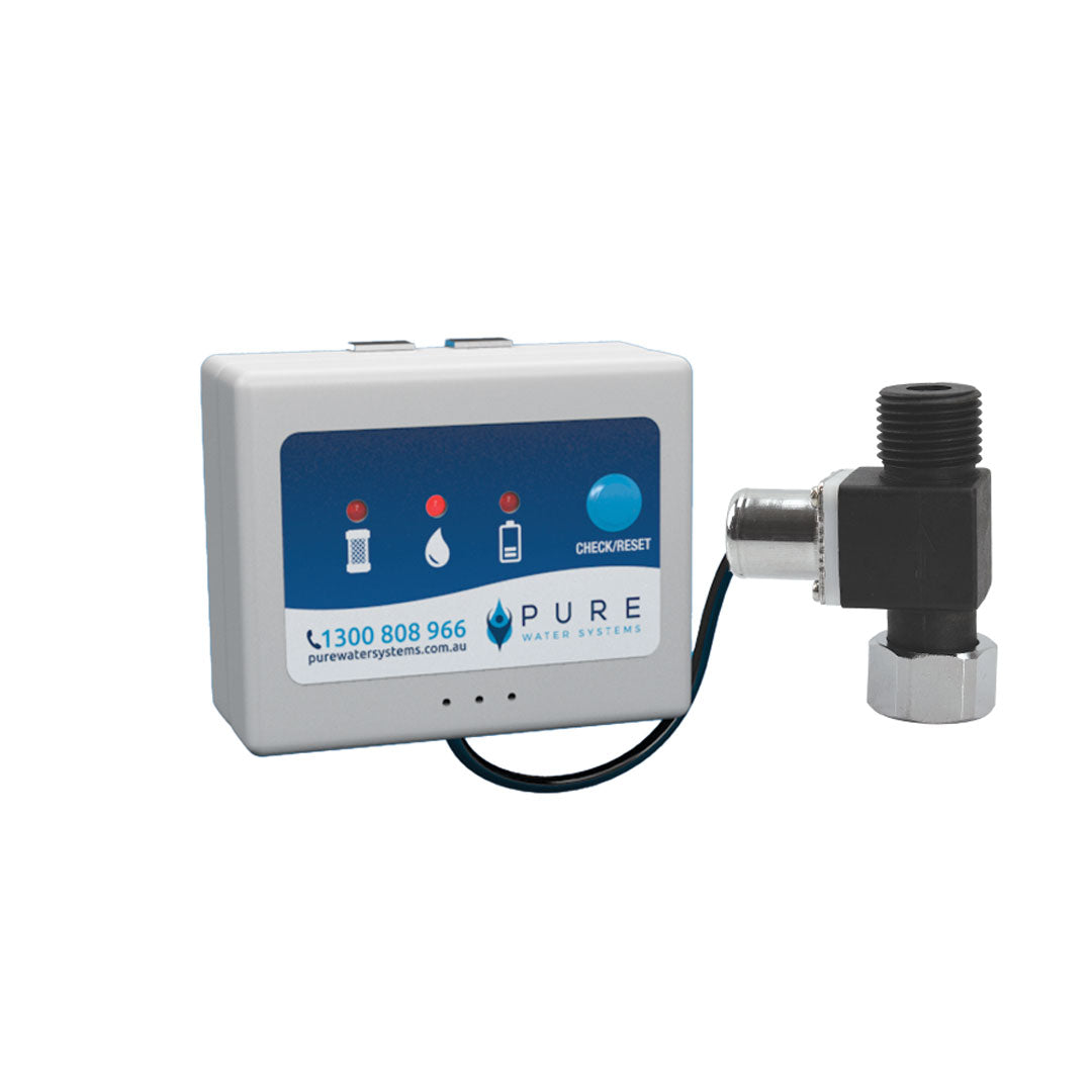 Water system control panel with valve on a white background