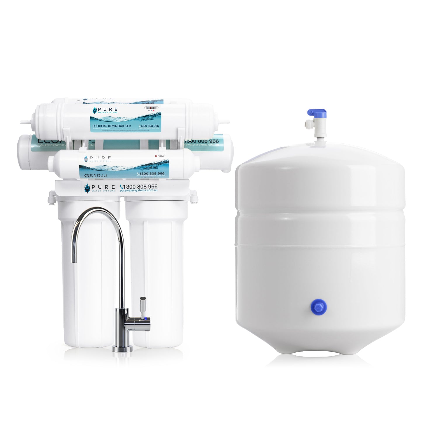 EcoHero 5 Stage Reverse Osmosis with Remineraliser Under Sink with LED Faucet Bundle