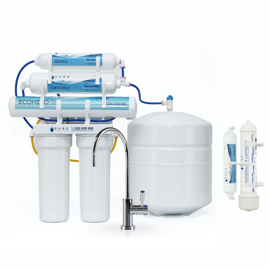 EcoHero 5 Stage Reverse Osmosis with Remineraliser Under Sink with LED Faucet Bundle