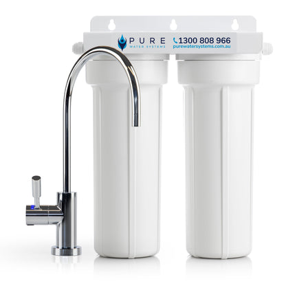 Twin Under Sink Water Filter System with LED Faucet Bundle