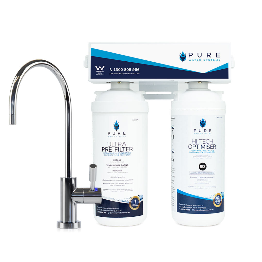 Twin Quick Change Under Sink Water Filter System with Stand Alone Faucet Bundle