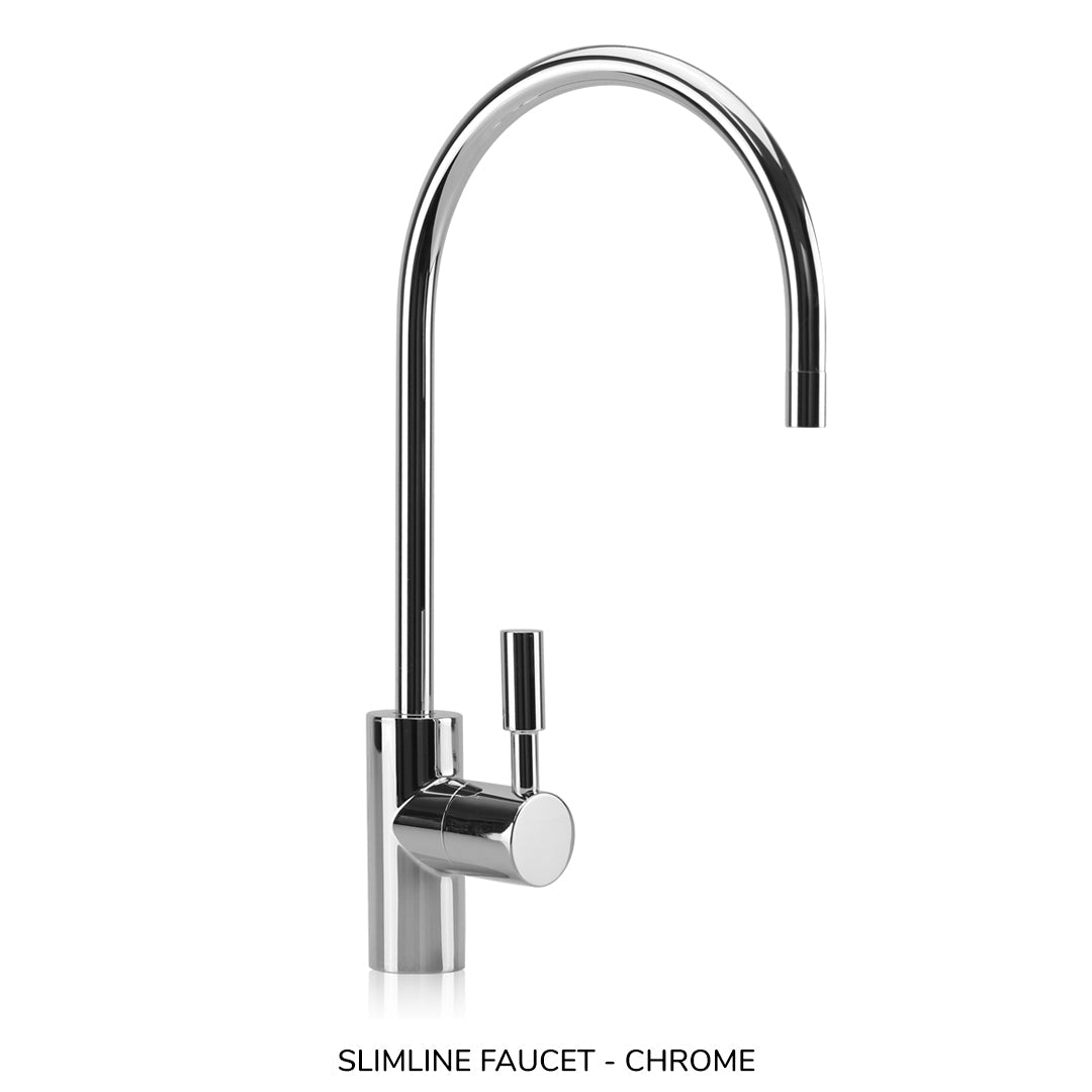 Chrome slimline faucet on a white background
