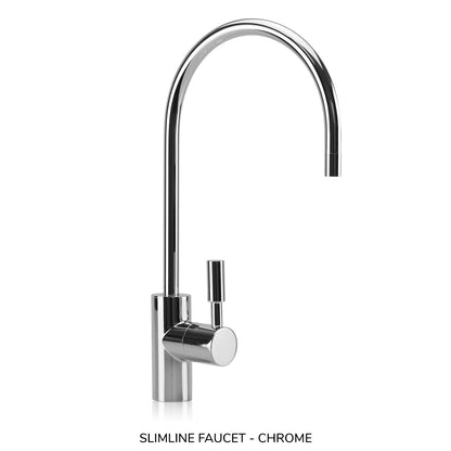 Chrome slimline faucet on a white background