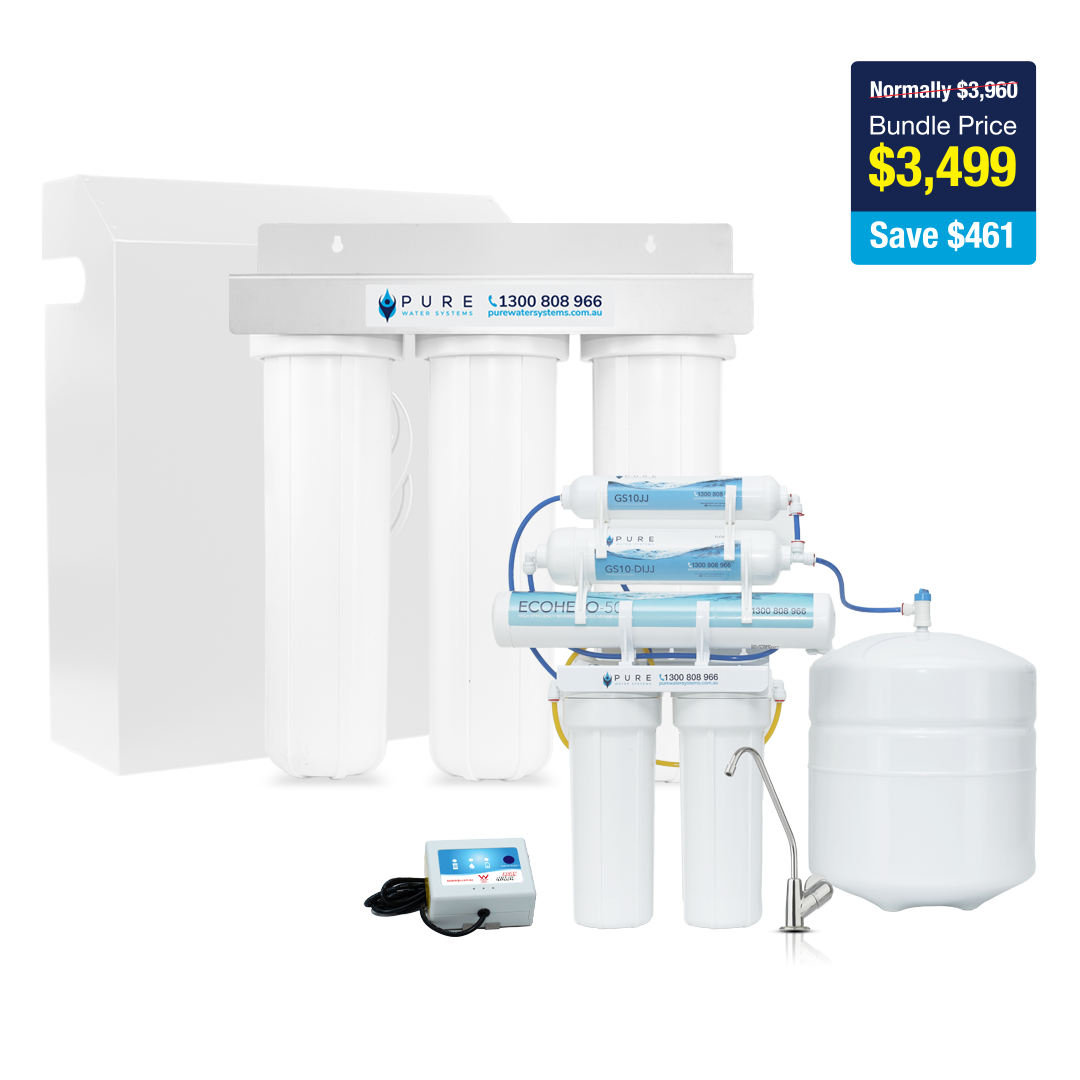 Protect & Pure Bundle Tank Water | Triple Whole House | EcoHero Reverse Osmosis Water Purifier with Standard Stand-Alone Faucet