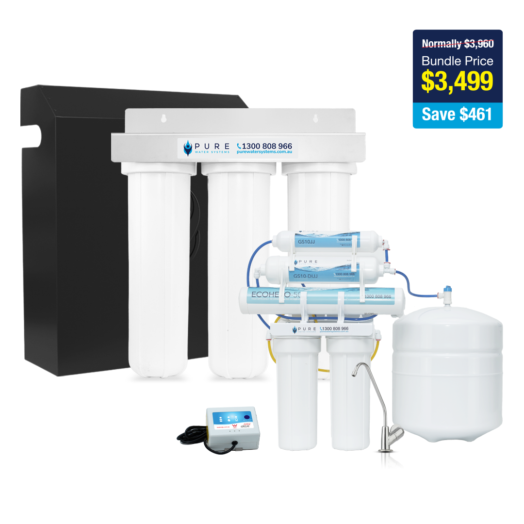 Protect & Pure Bundle Tank Water | Triple Whole House | EcoHero Reverse Osmosis Water Purifier with Standard Stand-Alone Faucet