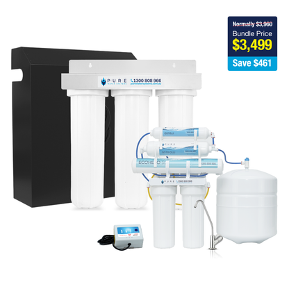 Protect & Pure Bundle Tank Water | Triple Whole House | EcoHero Reverse Osmosis Water Purifier with Standard Stand-Alone Faucet
