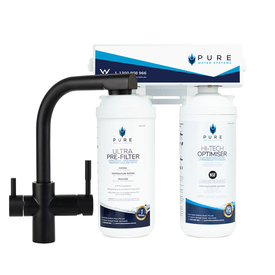 Twin Quick Change Under Sink Water Filter System with 3 Way Mixer Tap Bundle