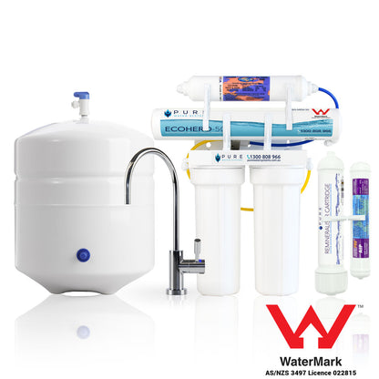 EcoHero 4 Stage Reverse Osmosis Under Sink with Remineraliser with LED Faucet Bundle