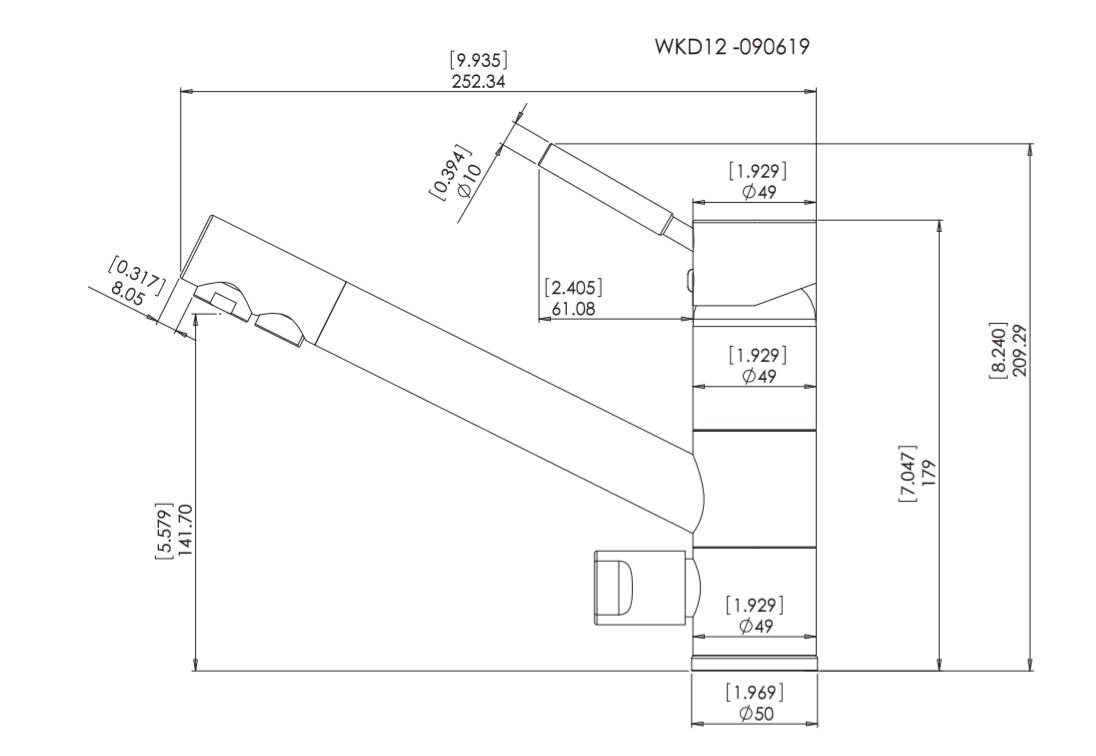 Straight Neck 3 Way Mixer Tap - Chrome